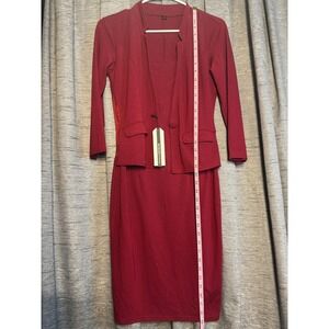 Mushare Burgundy Career Dress Suit Set Office Fitted Blazer Pencil Skirt Women's